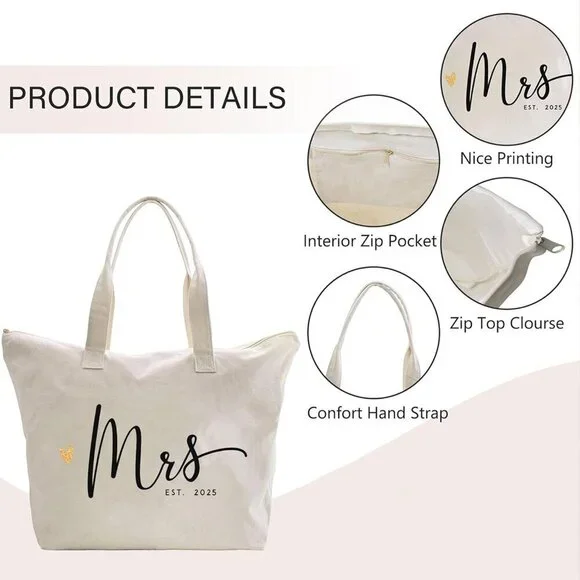 Bride tote bag Canvas 2025 Mrs. Bride Gift Wedding Engagement Bachelorette - Picture 4 of 9